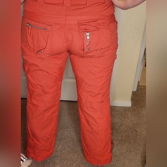 Lulu-B 10 Coral Red Full Length Roll Up Zipper Cargo Women’s Pants - Picture 6 of 14